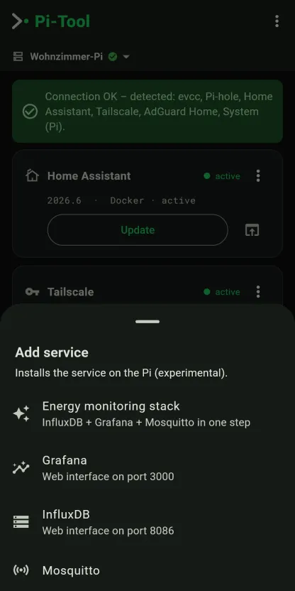 The “add a service” picker in Pi-Tool