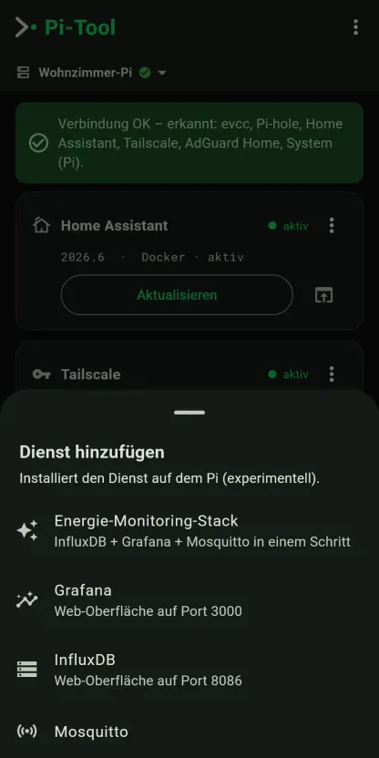Auswahl „Dienst hinzufügen" in Pi-Tool