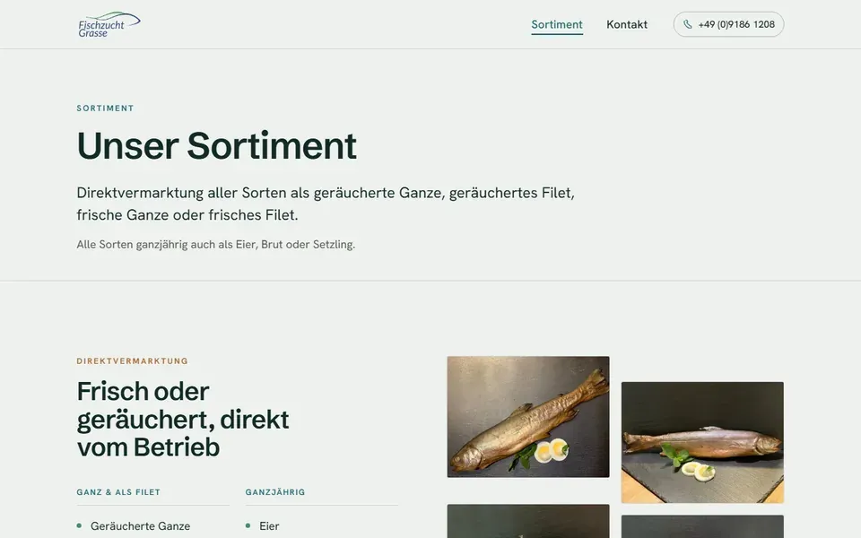 Screenshot der Seite fischzucht-grasse.de/sortiment