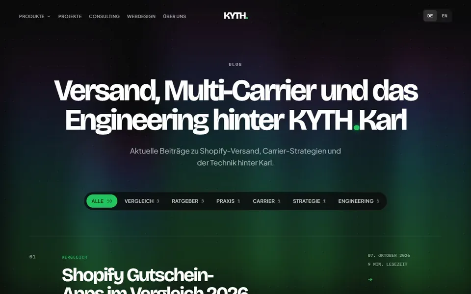 Screenshot der Seite kyth.systems/blog