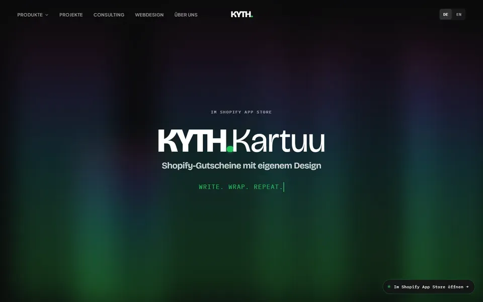 Screenshot der Seite kyth.systems/kartuu