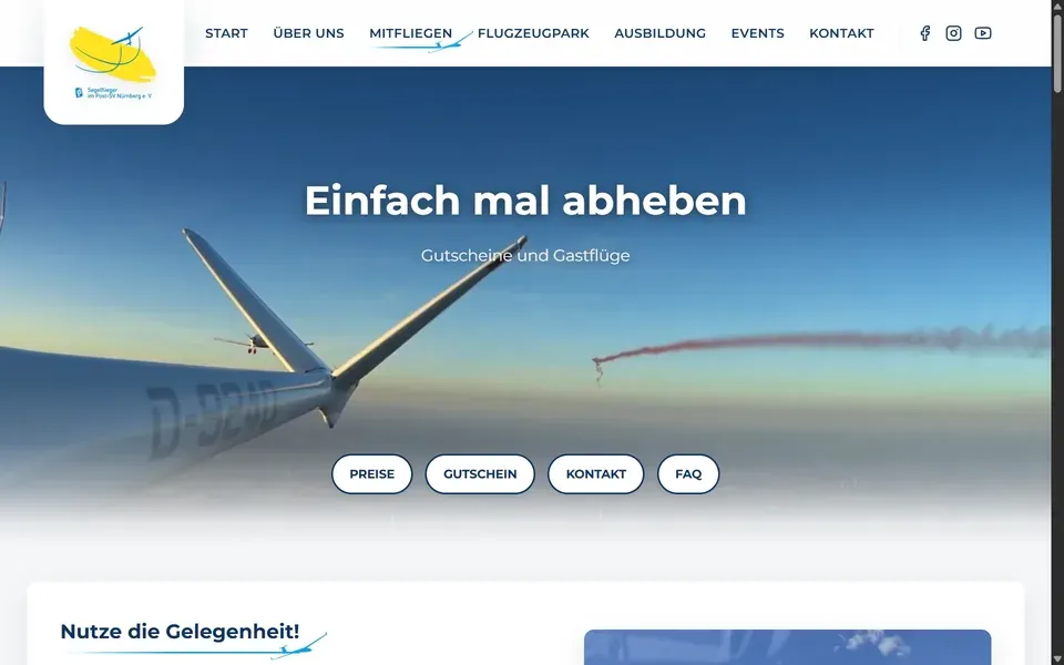 Screenshot der Seite segelfliegenaltdorf.de/mitfliegen